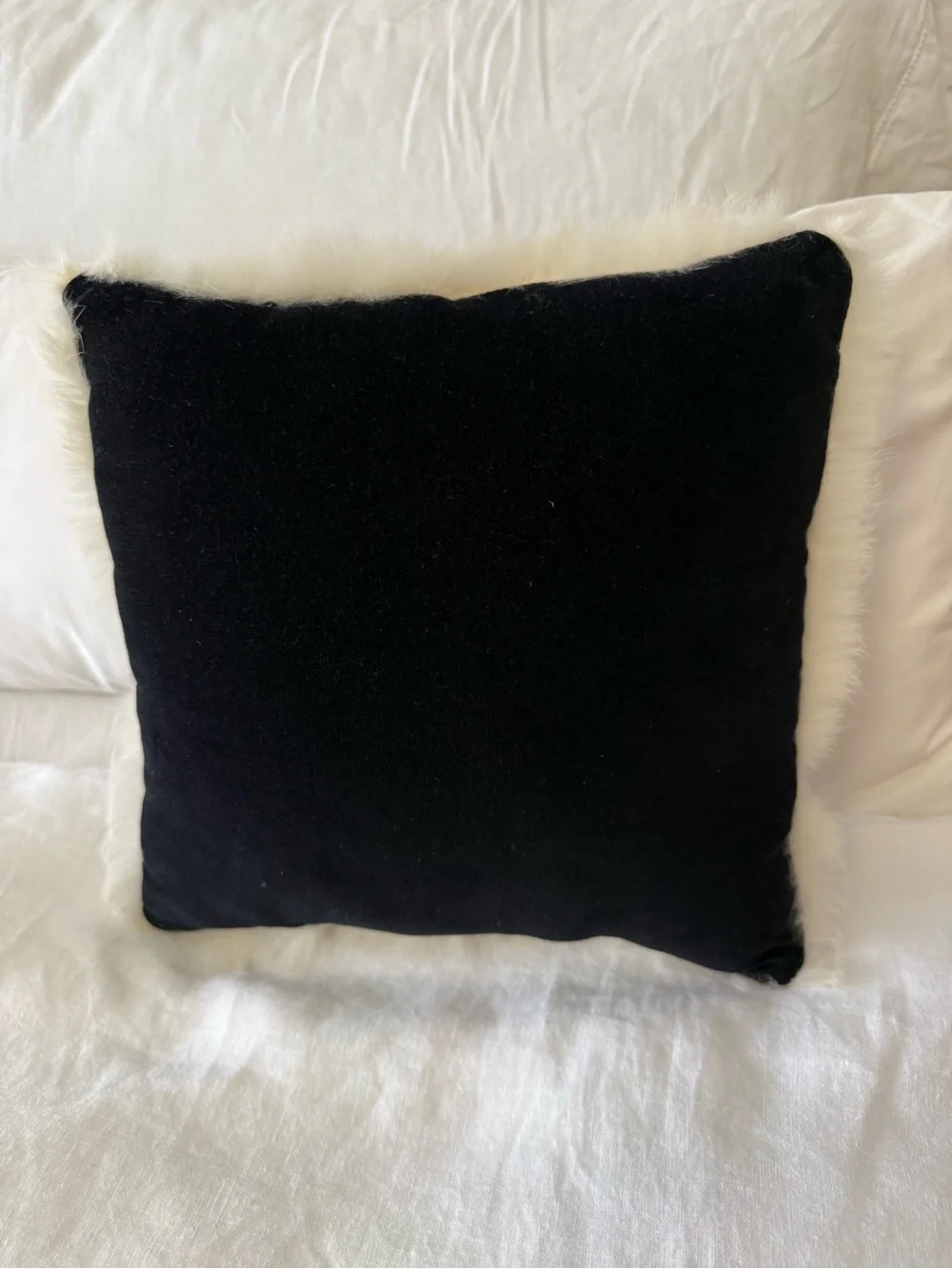 Black Velvet Faux Fur Trim Pillow | “My Other House Is In London” Embroidered